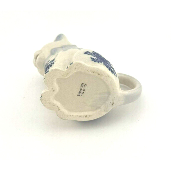 Vintage J.S.N.Y Philippines Porcelain Delft Style Blue White Cat Creamer 5" - Picture 3 of 11